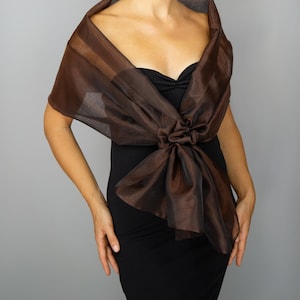 Dark brown organza wrap brown pull through wrap brown shawl brown bridesmaid shawl brown organza scarf brown loop wrap woman organza shrug