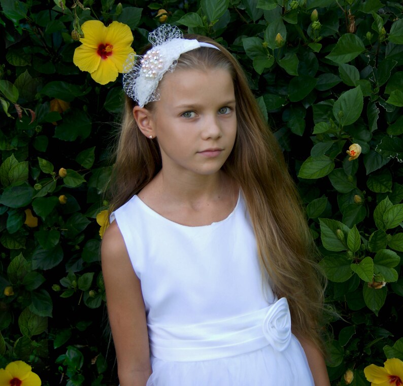 White Flower Girl Headband Tiara Diadema Wedding Bridesmaids Etsy