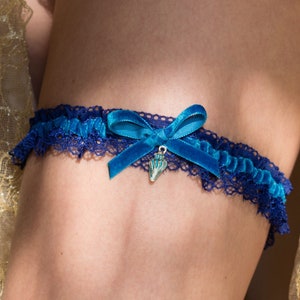Liga de casamento de praia, liga de arremesso, charme do mar, casamento, renda azul claro, conjunto de liga de noiva, liga de baile, presente de noiva, fitas de veludo do mar