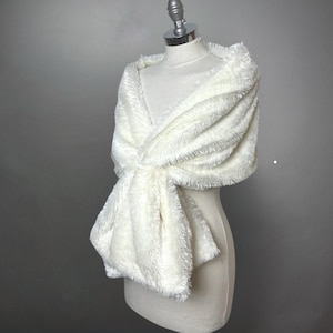 Double sided Ivory Cream Faux Fur Shrug wrap capelet shawl wedding party evening dress  communion, very soft fur, winter wrap