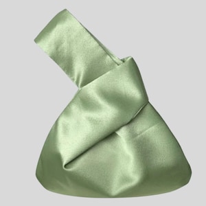 Japanese knot bag purse clutch light green satin wedding, party, special occasion, simple bag, evening dress, green prom purse NEW04