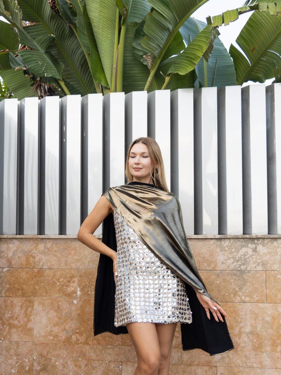 gold shawl for dress Metallic Golden Wrap Old Gold Wrap Golden Woman Scarf Black Gold Shawl Bridesmaid Shawl Mother of the Bride Shiny Scarf Gold Wrap gold shawl