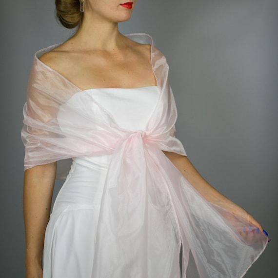 Light Pink Organza Wrap Pink Sheer Shawl Light Pink Shawl Pink Scarf Light Pink Sheer Shrug Bridesmaids Scarf Woman Sheer Evening Shawl Prom