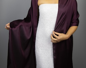 Burgundy wine aubergine mauve eggplant wrap shawl bolero wedding shrug elegant accessory bordeaux 170 cm satin wedding wrap comunion dress