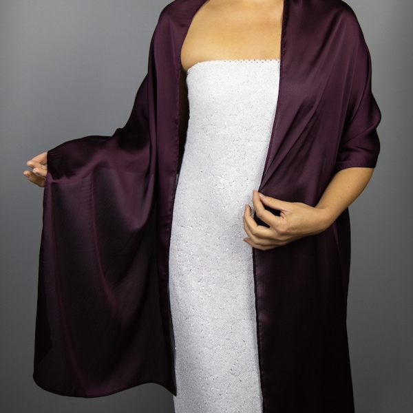 Vin de Bourgogne aubergine mauve aubergine wrap châle boléro mariage haussement d’épaules accessoire élégant bordeaux 170 cm satin mariage enveloppement comunion robe