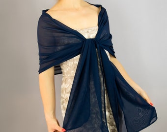 Chiffon Wickelschal Bolero Winter Hochzeit Shrug elegantes Accessoire 200 cm Marine-Blau Nachtblau n10