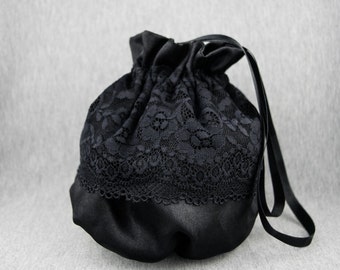 Sac à bracelet élégant / sac d'argent / sac à main en dentelle robe noire sac de mariée soirée satin soie dentelle vénitienne