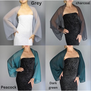 Black Chiffon Capelet Wrap Shrug Sleeves Bolero Wedding Dress, Luxury ...