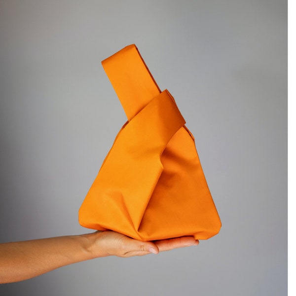 Satin taffeta ginger brown orange Japanese knot bag, purse , clutch, ideal for wedding dress , comunion , party , prom , bridal shower