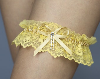 Lancer jarretière de mariée mariage poule partie souvenir jarretière dentelle organza or jaune dentelle, jarretière de bal, cadeau de mariée