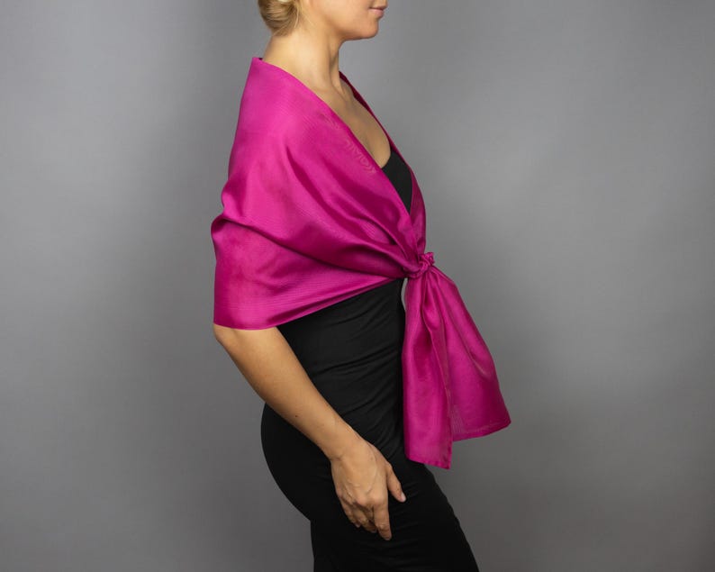 Luxury Organza Shawl Wrap: Magenta Fuchsia Bridesmaid Scarf for Evening Dresses image 4