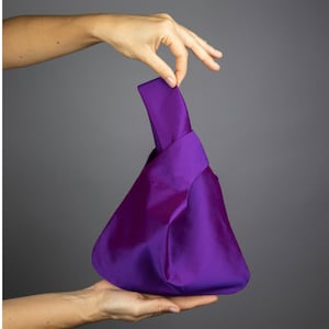 Borsa a mano in taffetà di seta con nodo giapponese, viola, 2 toni viola e blu, per matrimonio, festa, borsa da festa, trucco e telefono, per ballo di fine anno