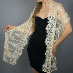 Luxury ivory cream beige lace wrap shawl bolero shrug wedding 170cm bridal evening wear cream shawl, cream wrap, lace wrap, lace shawl