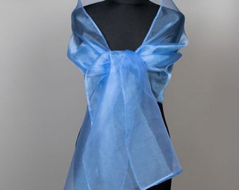 Organza wrap shawl bolero wedding shrug spring summer bridesmaids bridal wrap light Blue Periwinkle blue n8