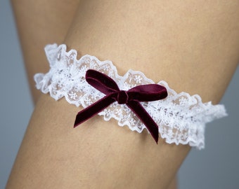 Giarrettiera di velluto per il tuo matrimonio organza di pizzo bordeaux colore rosso prom giarrettiera da sposa regalo giarrettiera