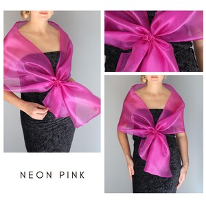 Luxury Organza Shawl Wrap: Magenta Fuchsia Bridesmaid Scarf for Evening Dresses Neon pink