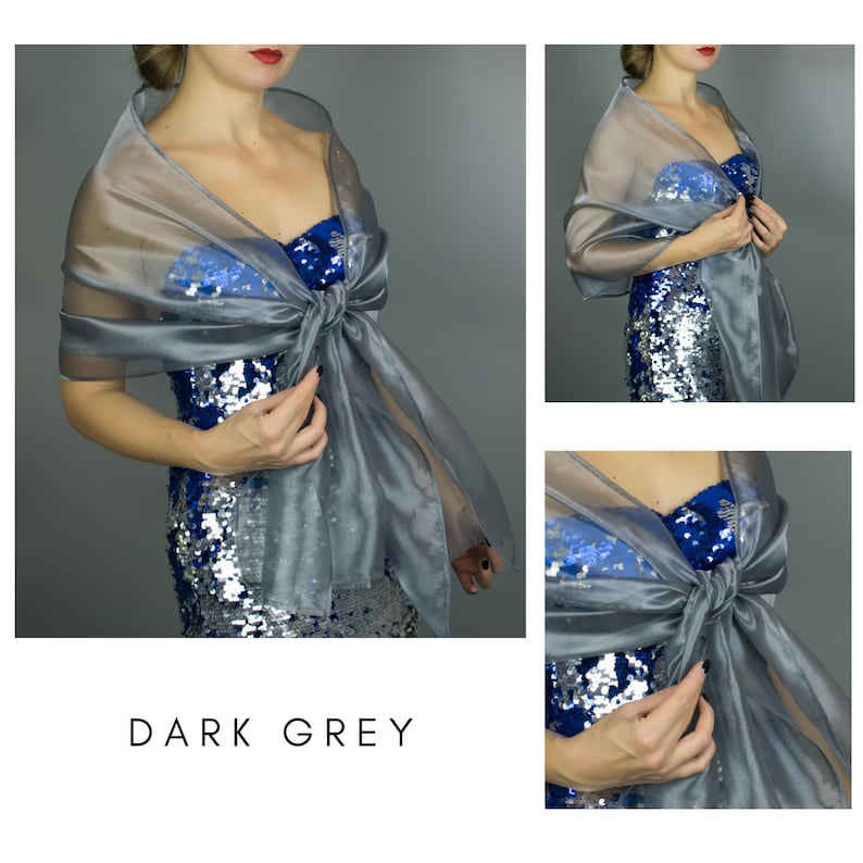 Light grey organza wrap silver grey sheer shawl scarf light grey sheer shrug bridesmaids scarf woman sheer scarf evening shawl prom Dark grey