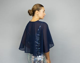 Sheer wrap sheer navy bolero capelet bridesmaids shawl evening wrap sheer shrug elegant short poncho short cape