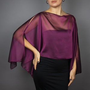 Chiffon wrap bolero capelet wedding or evening shrug purple grape color, navy, white, blue shrug jacket, woman poncho, woman cape