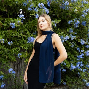Navy scarf long chiffon scarf navy blue scarf sheer scarf dark blue scarf sheer blue scarf navy summer scarf navy neck scarf woman gift