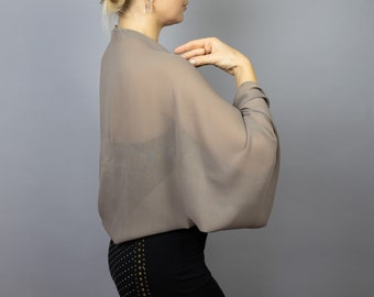 Chiffon sleeves capelet wrap shrug taupe, bolero wedding dress, simple elegant shrug, shoulder cape, jacket