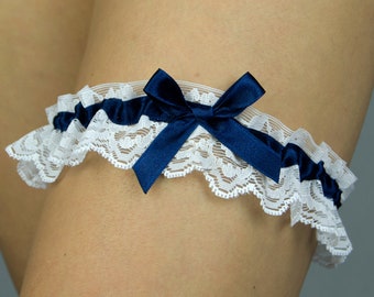 Bruids kousenband voor uw bruiloft, vrijgezellenavond, vrijgezellenfeest, marineblauwe kousenband, witte kousenband, prom kousenband, prom jurk, prom accessoire