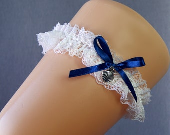 Garter Beach wedding garter Tossing garter sea charm wedding blue white lace bridal garter set prom garter bridal gift sea motive