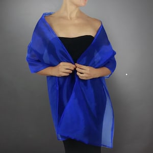 Envoltura de organza de doble cara, envoltura azul rey, encogimiento de hombros azul rey, envoltura de talla grande, chal de organza, bufanda de dama de honor, bufanda larga de mujer, novia