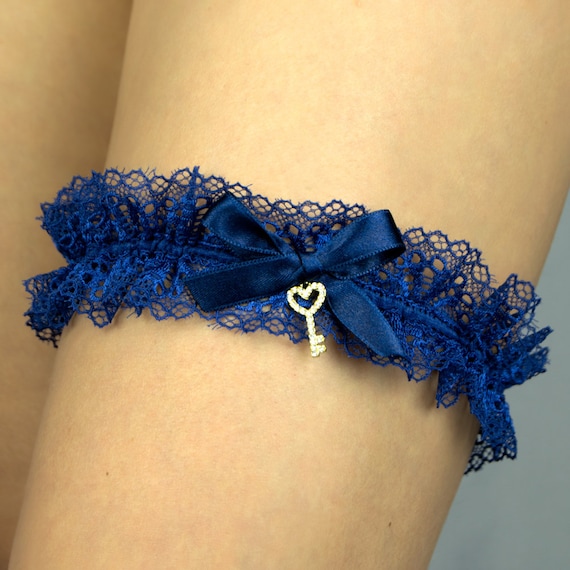 P&amp;D Giarrettiera Blu Matrimonio Con Chiave - Merletto E Fiocco, Taglia Unica