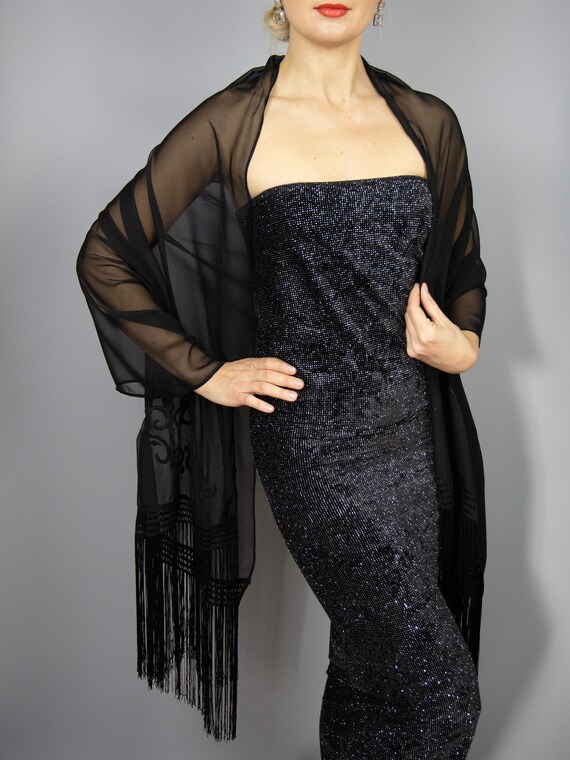 Black Chiffon Shawl Wrap Shrug Wedding ...