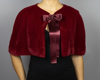 Capelet en velours velours cape wrap haussement d'épaules de mariage, taille de cape différente, capelet en velours, demoiselle d'honneur, cape bordeaux, noir, vert, bleu marine