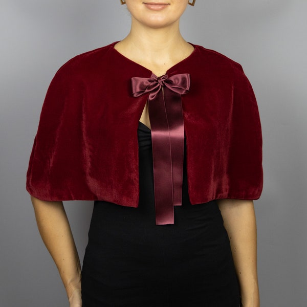 Capelet en velours velours cape wrap haussement d'épaules de mariage, taille de cape différente, capelet en velours, demoiselle d'honneur, cape bordeaux, noir, vert, bleu marine