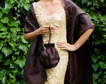 Wrap + bag / Burgundy wine wrap shawl bolero wedding shrug elegant accessory bordeaux 200 cm taft elegant fabric / party wrap