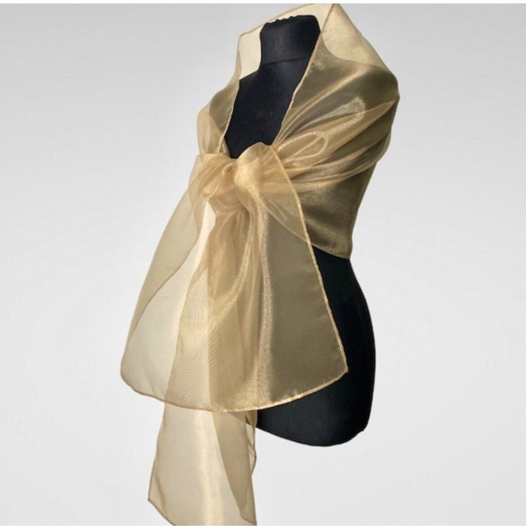 Gold organza wrap gold sheer shawl gold shawl gold scarf gold sheer shrug bridesmaids scarf woman sheer scarf evening shawl prom