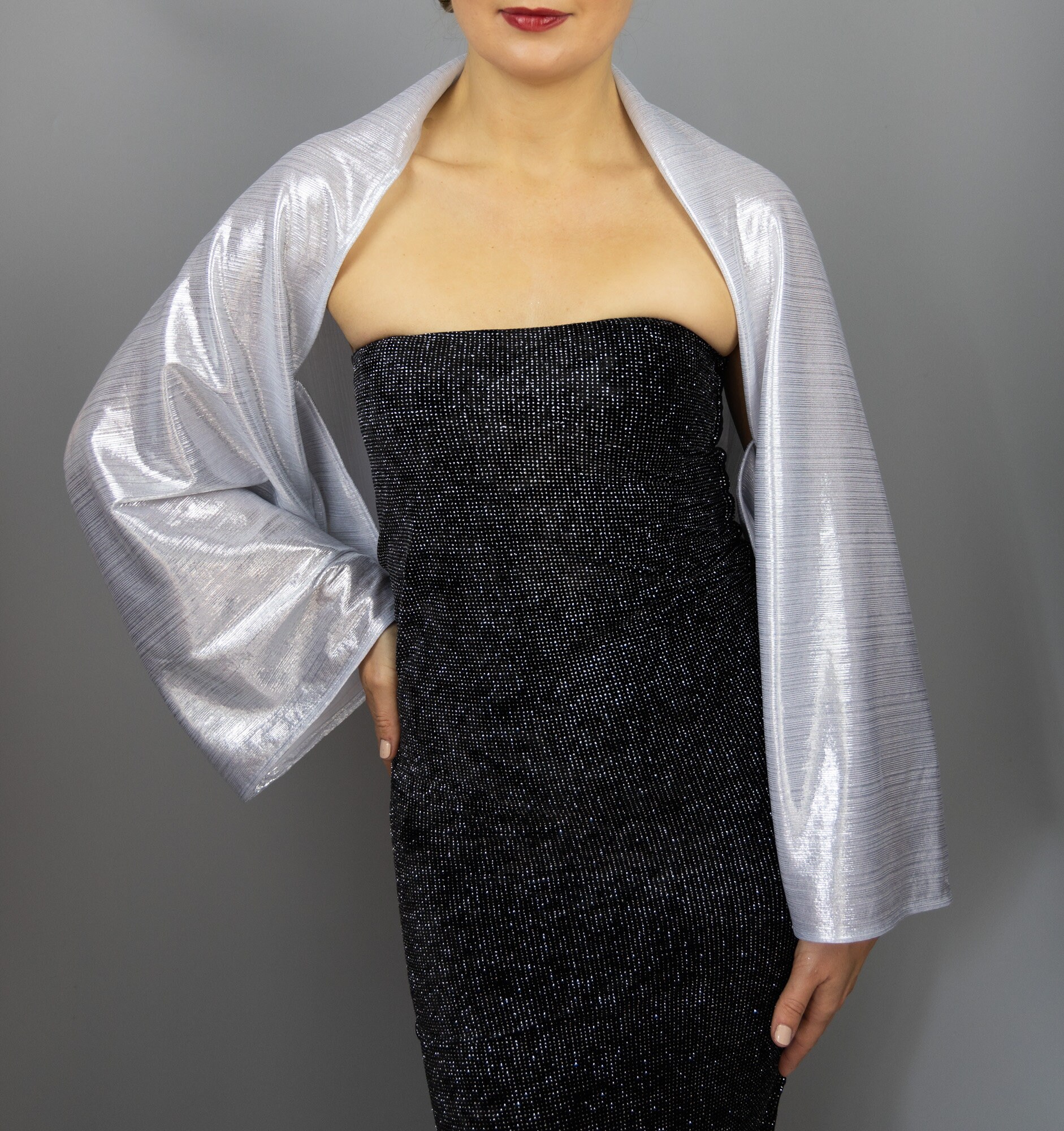 Silver bolero jackets for evening dresses Clearance
