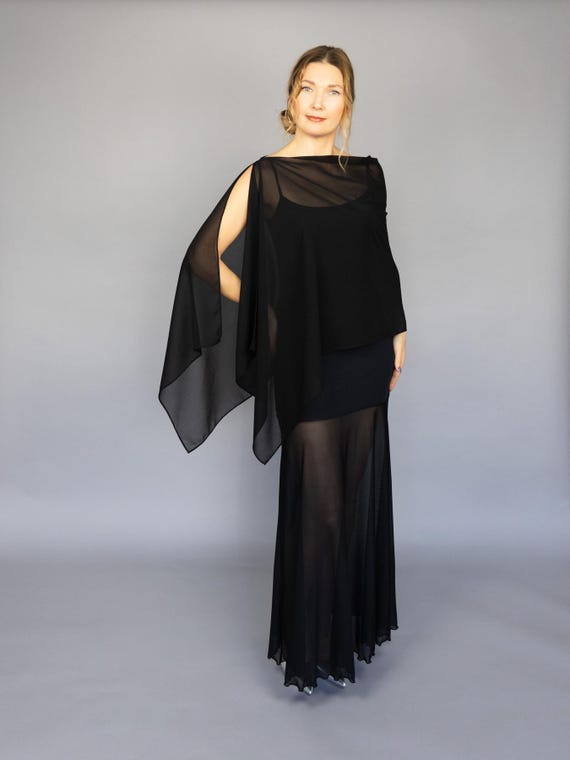 Robe Longue Cape Mousseline Black Shawl For Evening Dresses Black Chiffon Cape Shawl Sheer Mesh Cover-Up For Dresses, Weddings, Parties Elegant Women's Evening Wear Accessory Black Chiffon Wrap Robe Longue Cape Mousseline Black Shawl For Evening Dresses Black Chiffon Cape Shawl Sheer Mesh Cover-Up For Dresses, Weddings, Parties Elegant Women's Evening Wear Accessory Black Chiffon Wrap