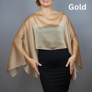 Robe de mariée capeline en mousseline de soie dorée, haussement d'épaules de luxe noir, cape de soirée, cape d'épaule, couleurs disponibles image 3