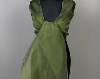 Luxury Olive Green, Battle green, Moss Basil Organza wrap, shawl, bolero, Winter wedding shrug elegant accessory 200 cm