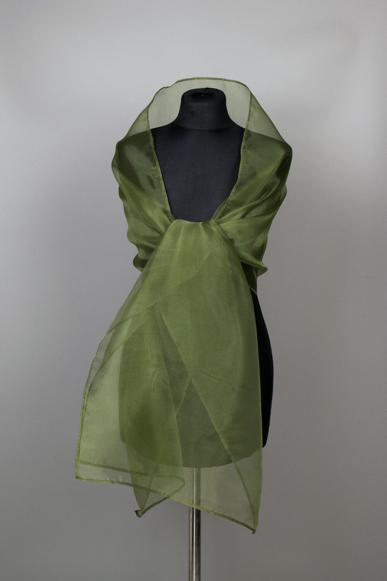 Vert olive de luxe, vert bataille, enveloppement Moss Basil Organza, châle, boléro, accessoire élégant de haussement dépaules de mariage dhiver 200 cm image 1