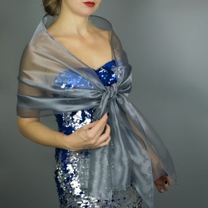 Dark silver organza wrap dark silver sheer shawl silver scarf dark silver sheer shrug bridesmaids scarf woman sheer scarf evening shawl prom