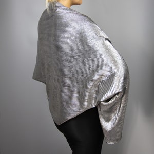 Silver grey metallic stretch sleeves capelet wrap shrug wedding dress, luxury black evening shrug , evening capelet, shoulder cape , jacket image 3