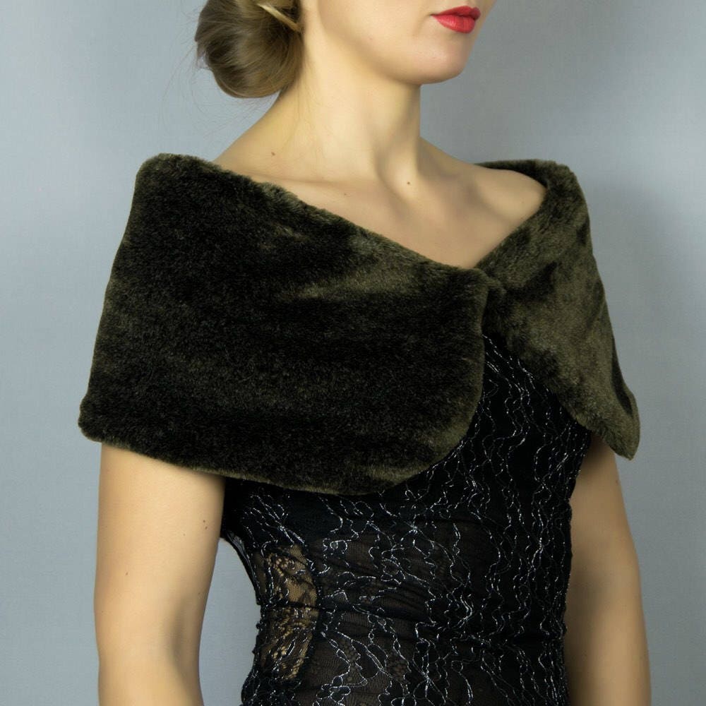 Luxury Mink imitation Faux fur shawl wrap cape green khaki Etsy
