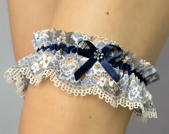 Blue grey silver bridal garter wedding gift tossing garter prom garter bridal keepsake