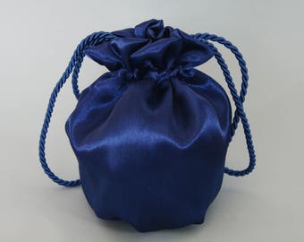 Elégant sac sac à main sac à main bleu marine mariage printemps été satin sac d’argent satin communion, fête, accessoire de robe bleue, pochette