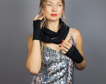 Elegant fingerless gloves, winter gloves, black gloves, soft gloves, black gloves, white gloves, gloves and scarf, gothic style gloves