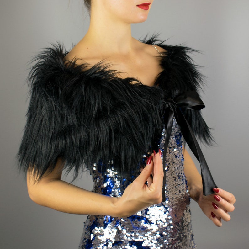 fur wrap shawl black