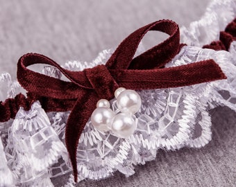 Giarrettiera di velluto per il tuo matrimonio organza di pizzo bordeaux colore rosso prom giarrettiera da sposa regalo giarrettiera