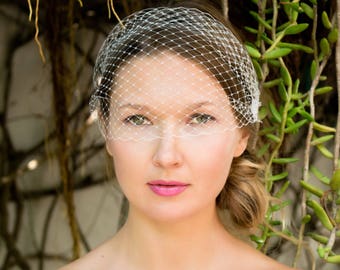 Birdcage veil / russian veil / elegant , couture and classical bridal veil white birdcage headpiece headband or clip / couture bride