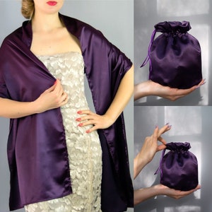 Chal y Bolso color Burdeos vino berenjena chal bolso boda chal tono morado 180 cm satén taft boda chal vestido comunión