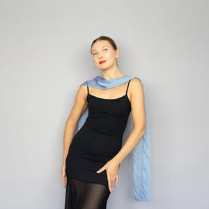 Copen blue scarf long chiffon scarf neck scarf flowy sheer scarf copen blue neck tie copen blue scarf elegant accessories woman scarf